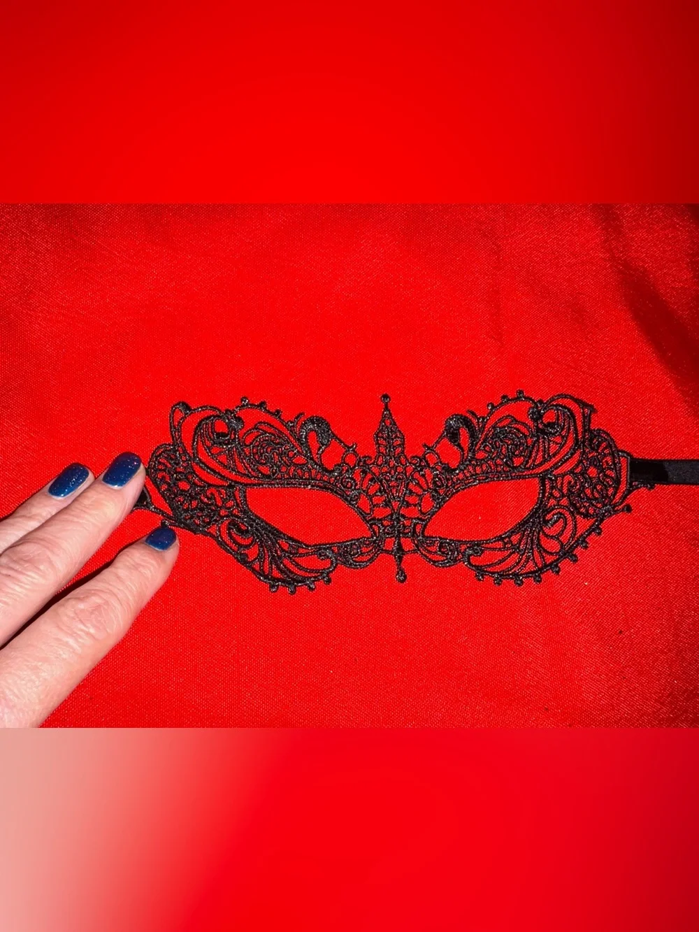 Lace Venetian Eye Mask - Black on Red